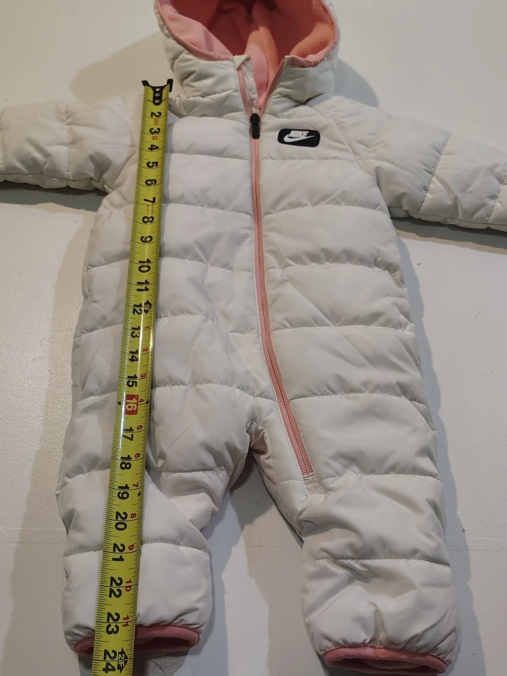 Nike Snowsuit Baby 12 Months White One Piece Fleece Lined Bunting Puffer Hooded